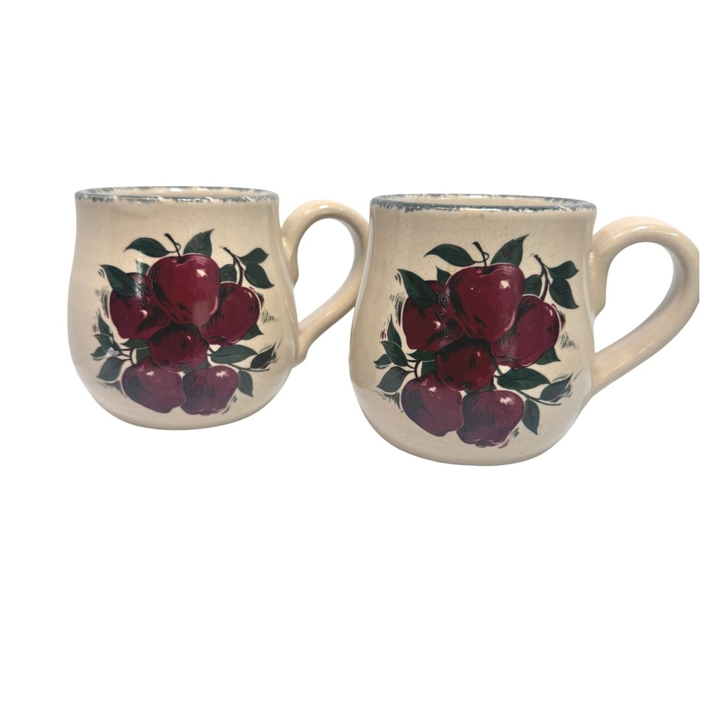 Home and Garden Party Apple Mugs Set of 2 Stoneware Made in USA 2001 Vintage